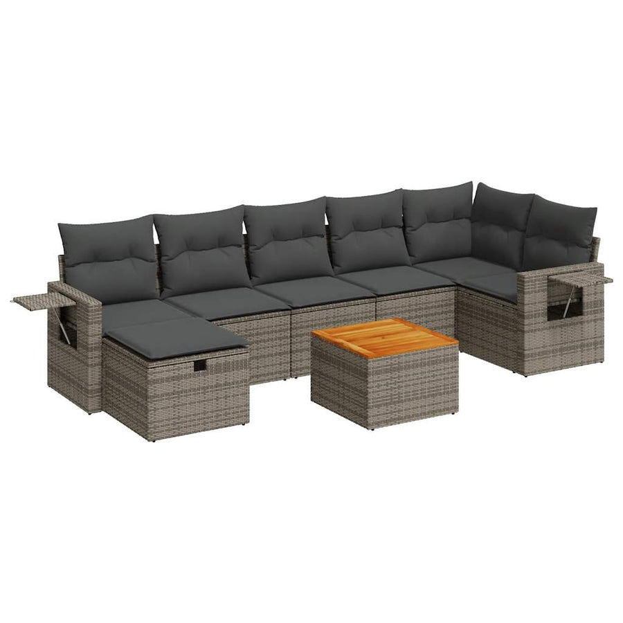 8-delige Loungeset met kussens poly rattan grijs