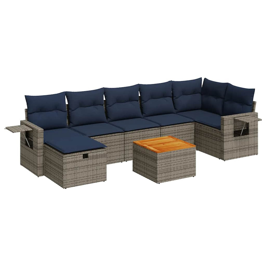 8-delige Loungeset met kussens poly rattan grijs