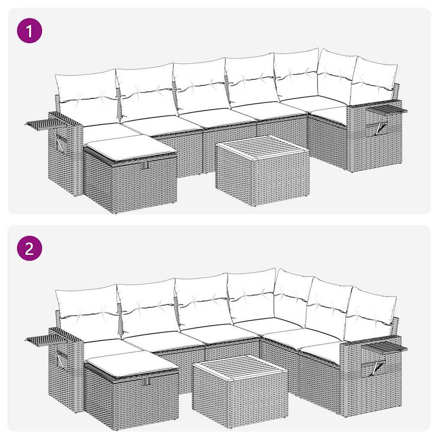 8-delige Loungeset met kussens poly rattan grijs