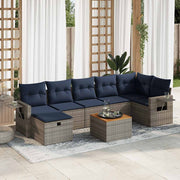 8-piece Lounge Set with Cushions Poly Rattan Grey