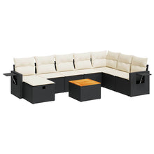 9-delige Loungeset met kussens poly rattan zwart