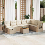 Loungeset 9-delig poly rattan beige met kussens