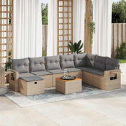 9-piece Loungeset with cushions poly rattan beige