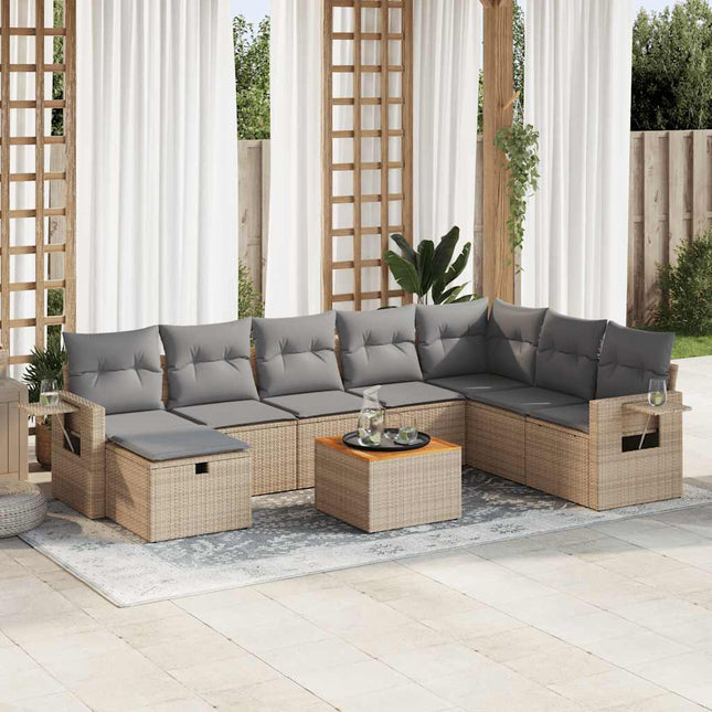 9-delige Loungeset met kussens poly rattan beige