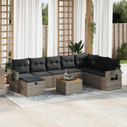 Loungeset 9-delig poly rattan grijs