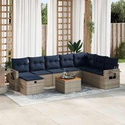 9-piece Loungeset with cushions poly rattan grey