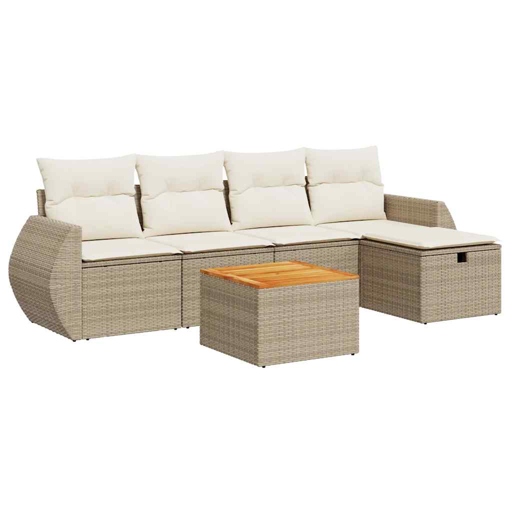 6-delige Loungeset met kussens poly rattan beige