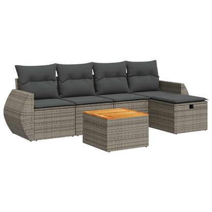 6-delige Loungeset met kussens poly rattan grijs