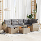 7-delige Loungeset met kussens poly rattan beige