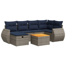 7-delige Loungeset met kussens poly rattan grijs