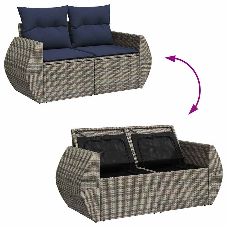7-delige Loungeset met kussens poly rattan grijs