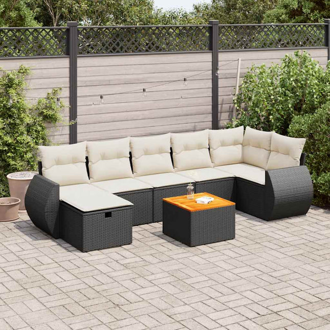 8-delige Loungeset met kussens poly rattan zwart