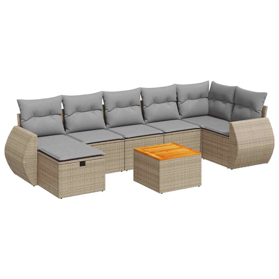 8-delige Loungeset met kussens poly rattan beige