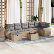 8-piece Lounge Set with Cushions Poly Rattan Beige