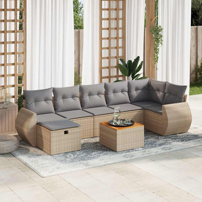 8-delige Loungeset met kussens poly rattan beige