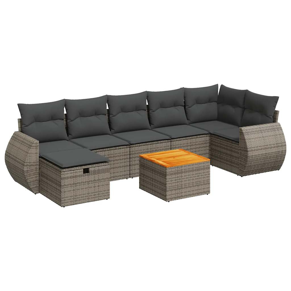 8-delige Loungeset met kussens poly rattan grijs
