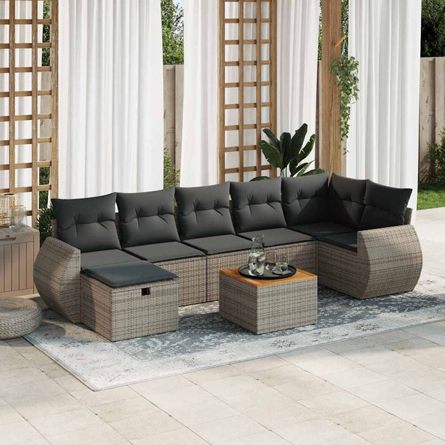 8-delige Loungeset met kussens poly rattan grijs