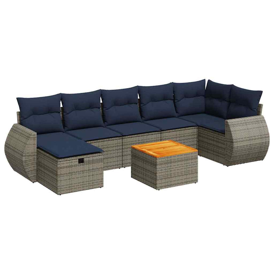 8-delige Loungeset met kussens poly rattan grijs