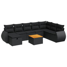 9-delige Loungeset met kussens poly rattan zwart