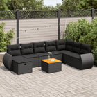 9-delige Loungeset met kussens poly rattan zwart