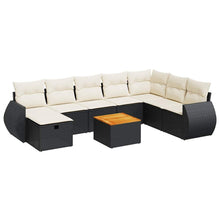 9-delige Loungeset met kussens poly rattan zwart
