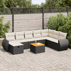 9-delige Loungeset met kussens poly rattan zwart