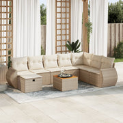 Loungeset 9-delig poly rattan beige met opbergruimte