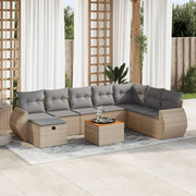 Loungeset 9-delig poly rattan beige