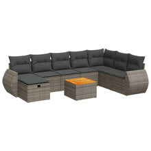 9-delige Loungeset met kussens poly rattan grijs