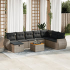 9-delige Loungeset met kussens poly rattan grijs