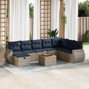 Loungeset 9-delig poly rattan grijs met kussens