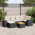 7-delige Loungeset met kussens poly rattan zwart