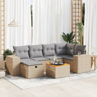 7-delige Loungeset met kussens poly rattan beige