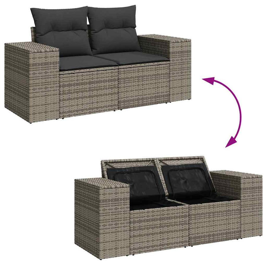 7-delige Loungeset met kussens poly rattan grijs