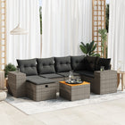 7-delige Loungeset met kussens poly rattan grijs