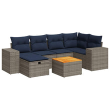 7-delige Loungeset met kussens poly rattan grijs