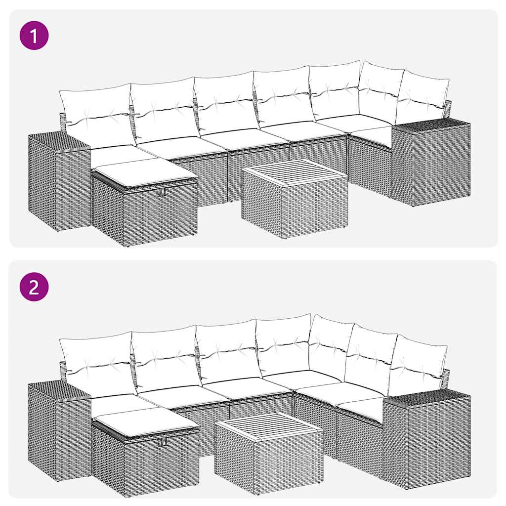 8-delige Loungeset met kussens poly rattan zwart