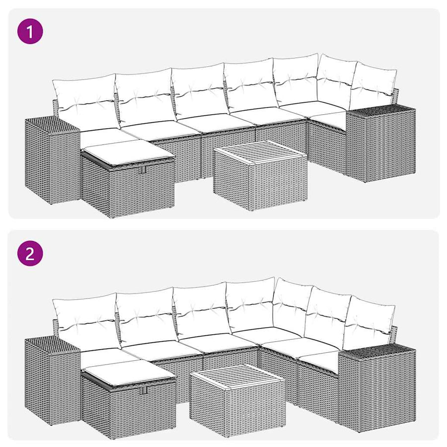 8-delige Loungeset met kussens poly rattan zwart