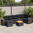 8-delige Loungeset met kussens poly rattan zwart