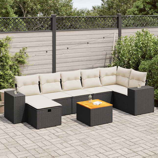 8-delige Loungeset met kussens poly rattan zwart