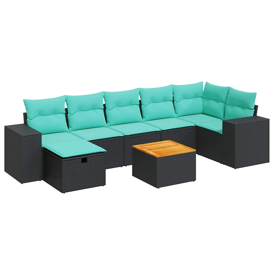 8-delige Loungeset met kussens poly rattan zwart