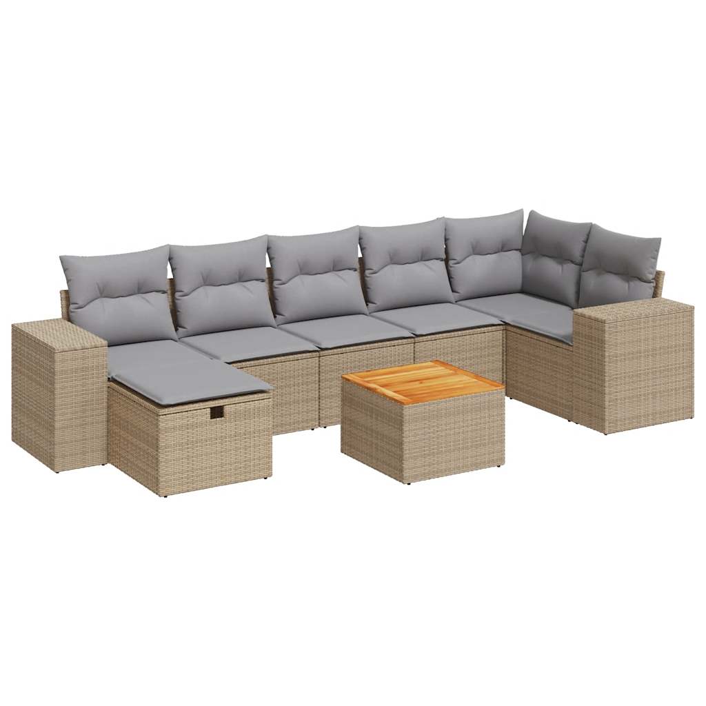8-delige Loungeset met kussens poly rattan beige