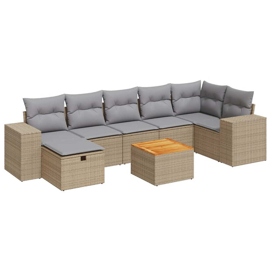8-delige Loungeset met kussens poly rattan beige
