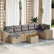 8-piece Lounge Set with Cushions Poly Rattan Beige