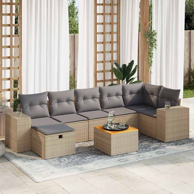 8-delige Loungeset met kussens poly rattan beige