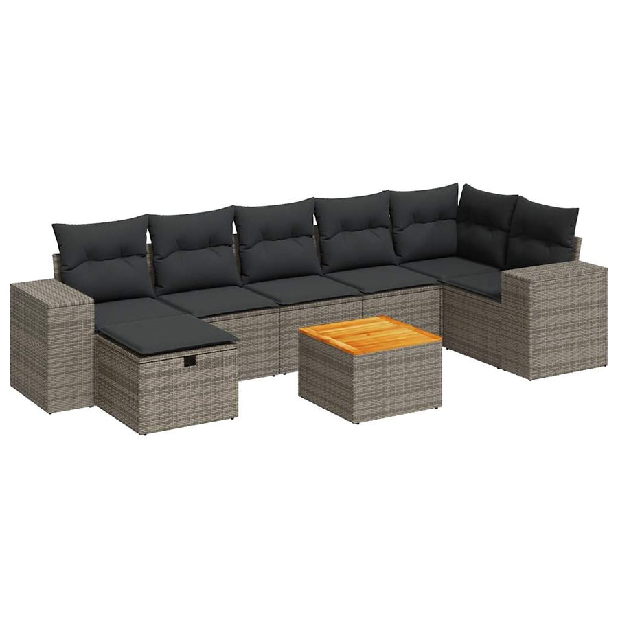 8-delige Loungeset met kussens poly rattan grijs