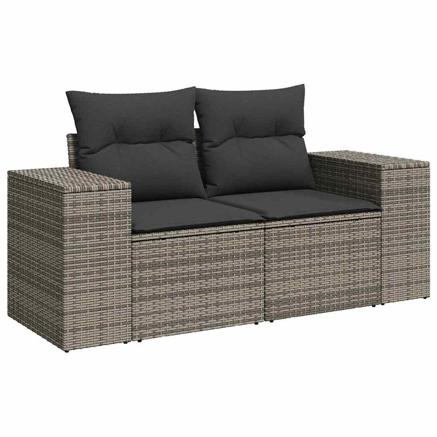 8-delige Loungeset met kussens poly rattan grijs