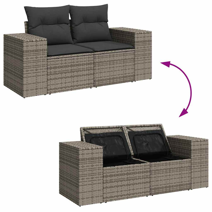 8-delige Loungeset met kussens poly rattan grijs