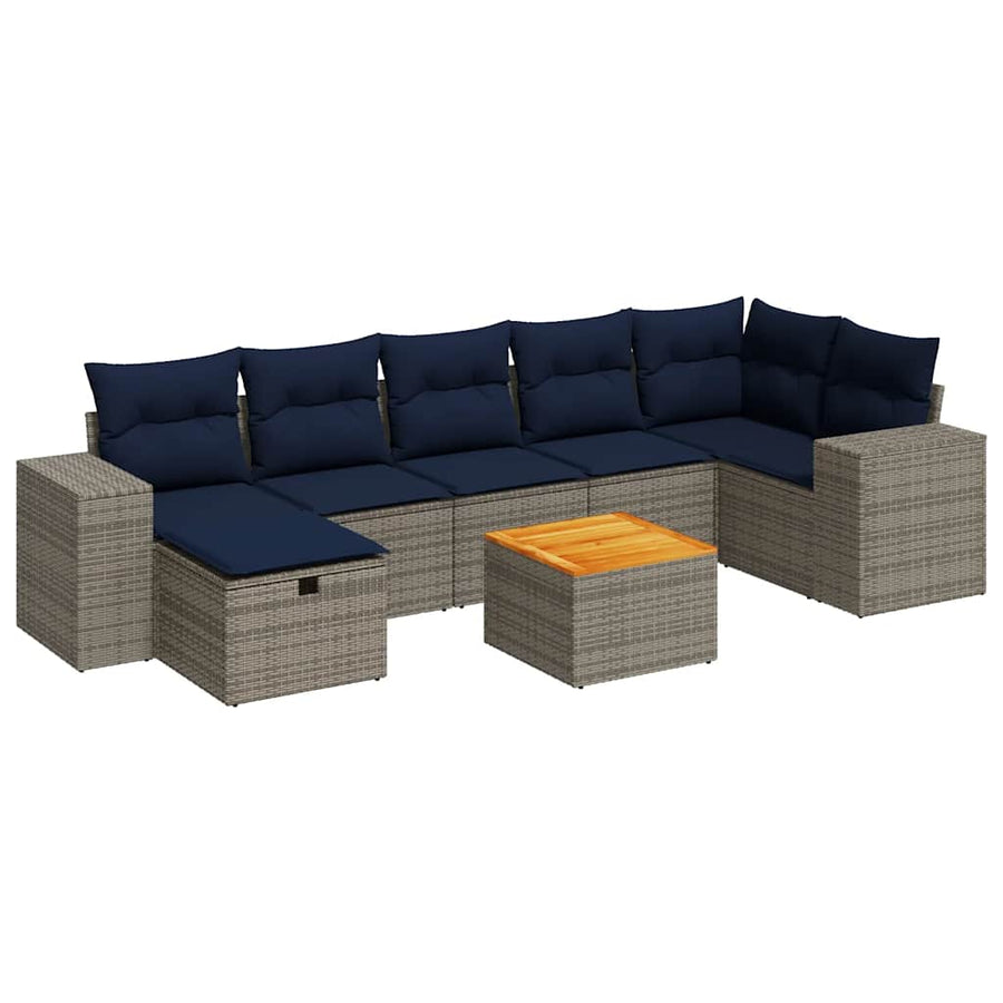8-delige Loungeset met kussens poly rattan grijs
