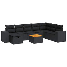 9-delige Loungeset met kussens poly rattan zwart
